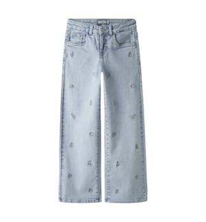 Jeans - Hellblauer Denim mit Blumenstickerei