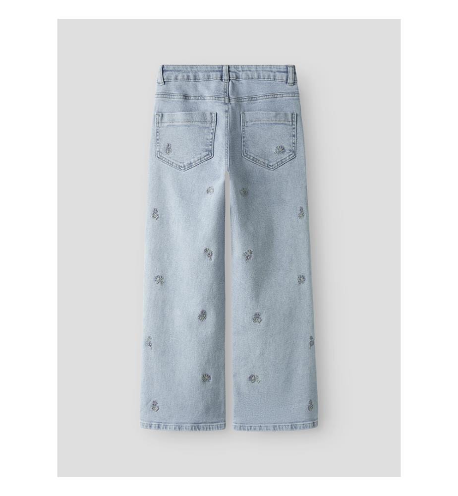 Jeans - Hellblauer Denim mit Blumenstickerei