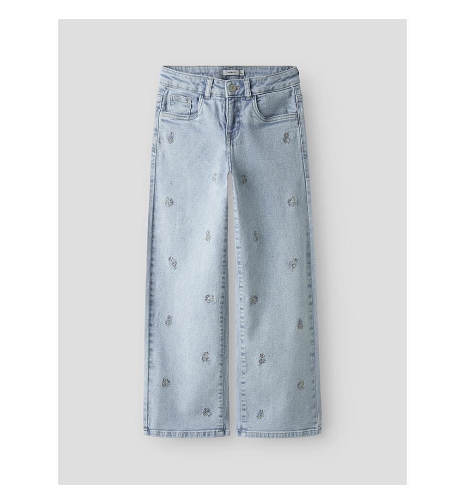 Jeans - Hellblauer Denim mit Blumenstickerei