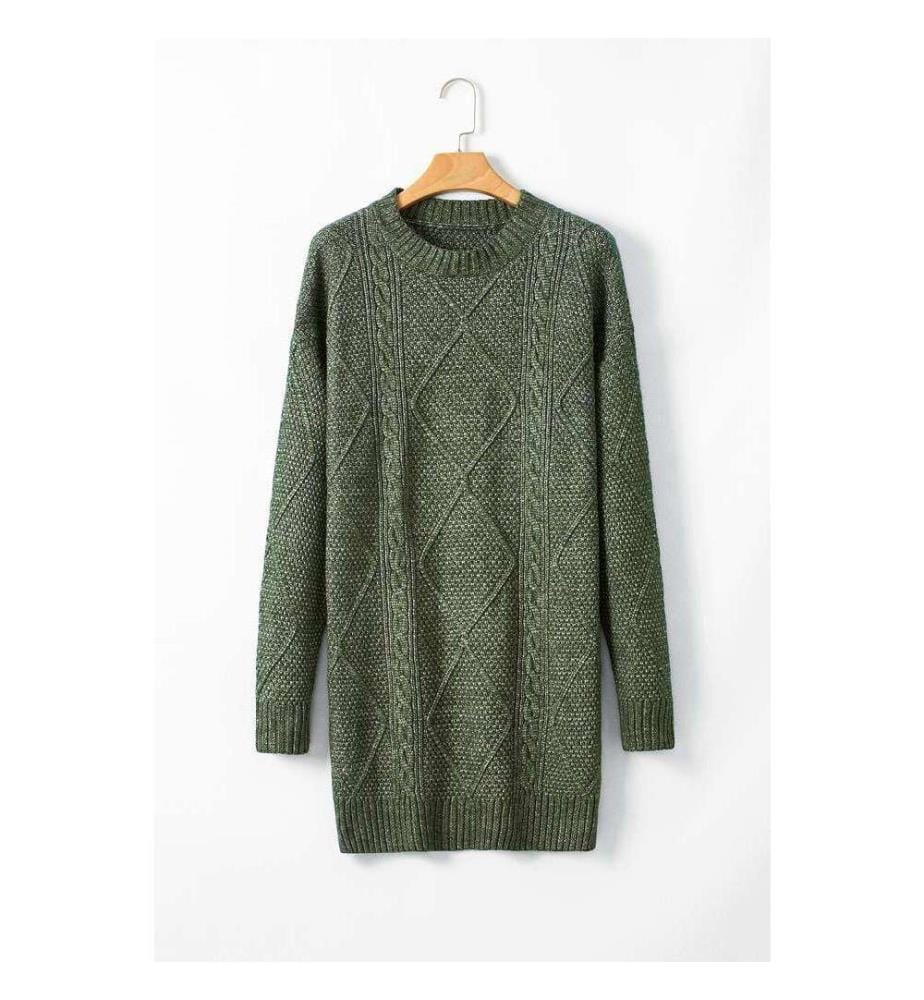 Grünes, schulterfreies Pulloverkleid mit weitem Ausschnitt - Mist-Green