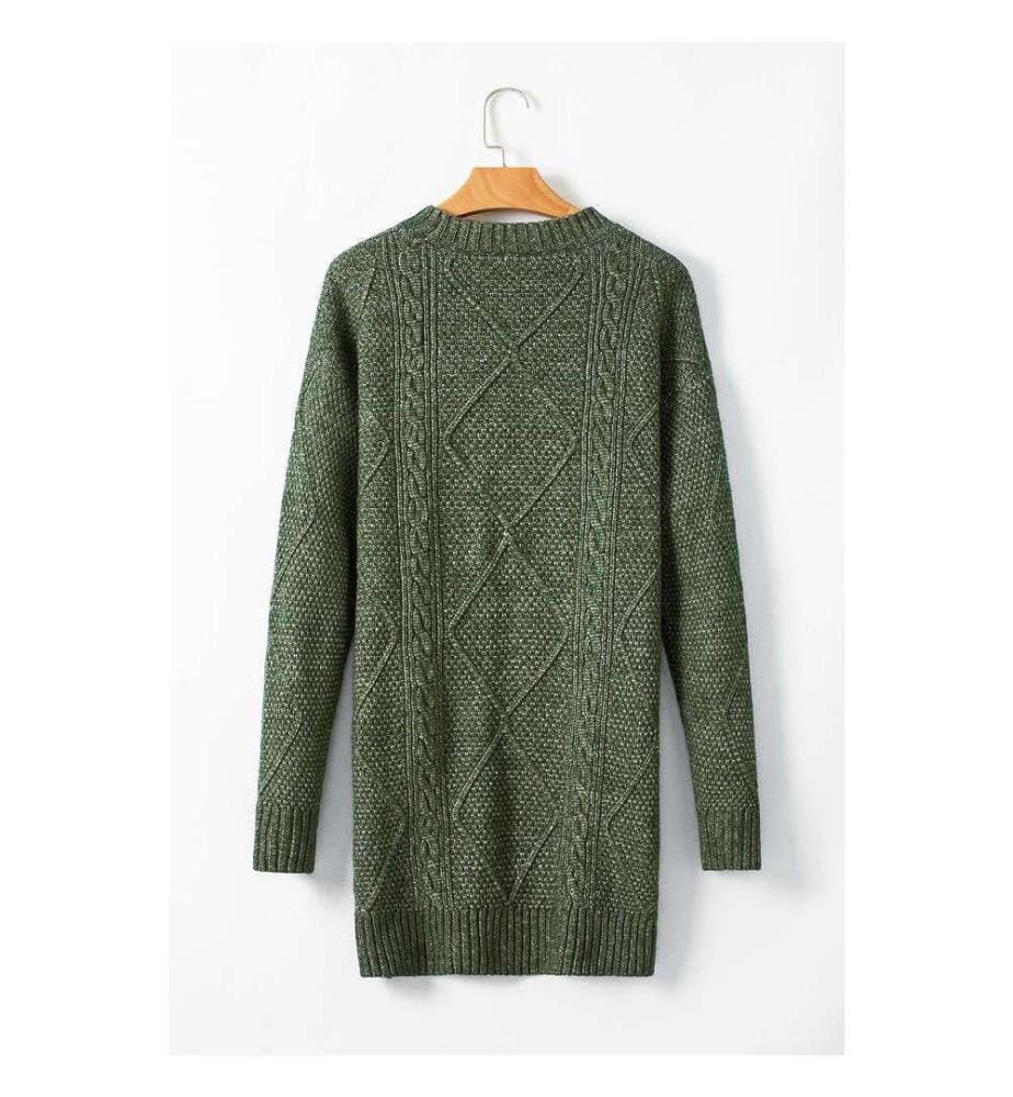 Grünes, schulterfreies Pulloverkleid mit weitem Ausschnitt - Mist-Green