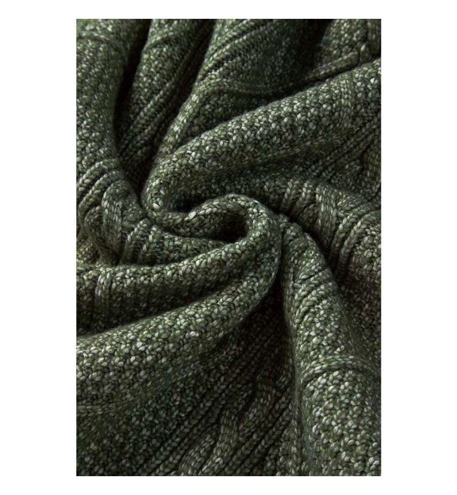 Grünes, schulterfreies Pulloverkleid mit weitem Ausschnitt - Mist-Green