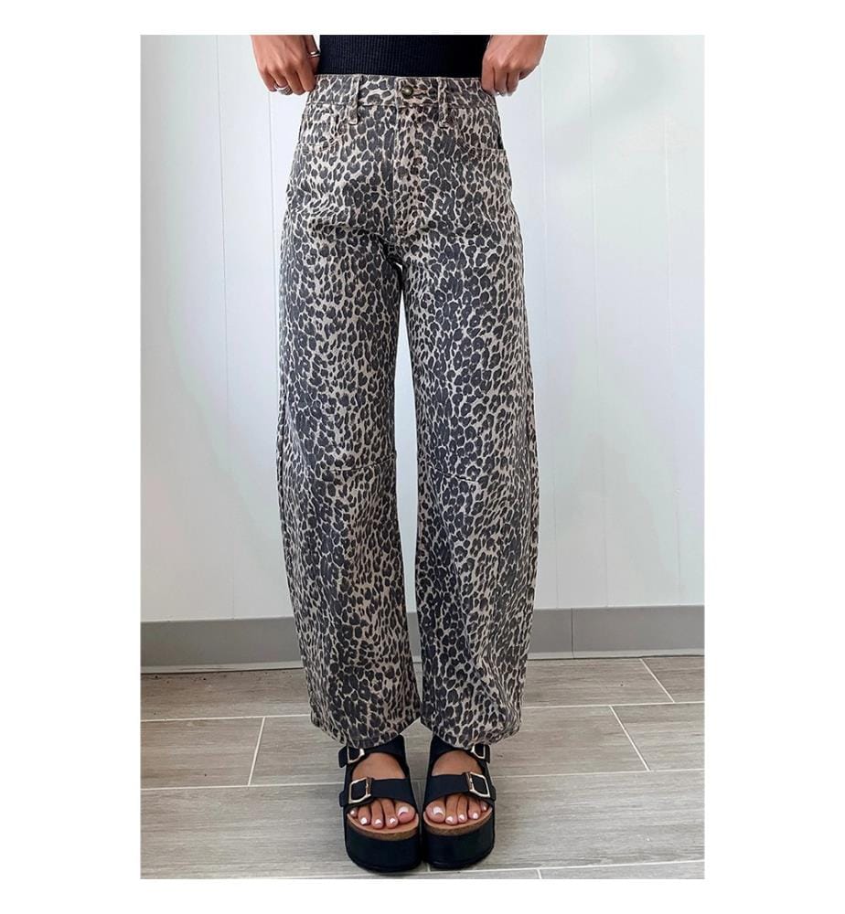 Jeans mit hoher Taille und Leopardenmuster - Schwarz