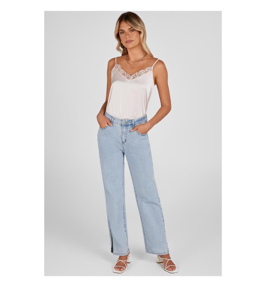 Jeans svasati a vita alta Split - Blu cielo