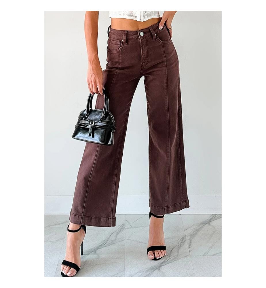 Jeans cropped a gamba larga con cuciture centrali - Legno di sandalo rosso