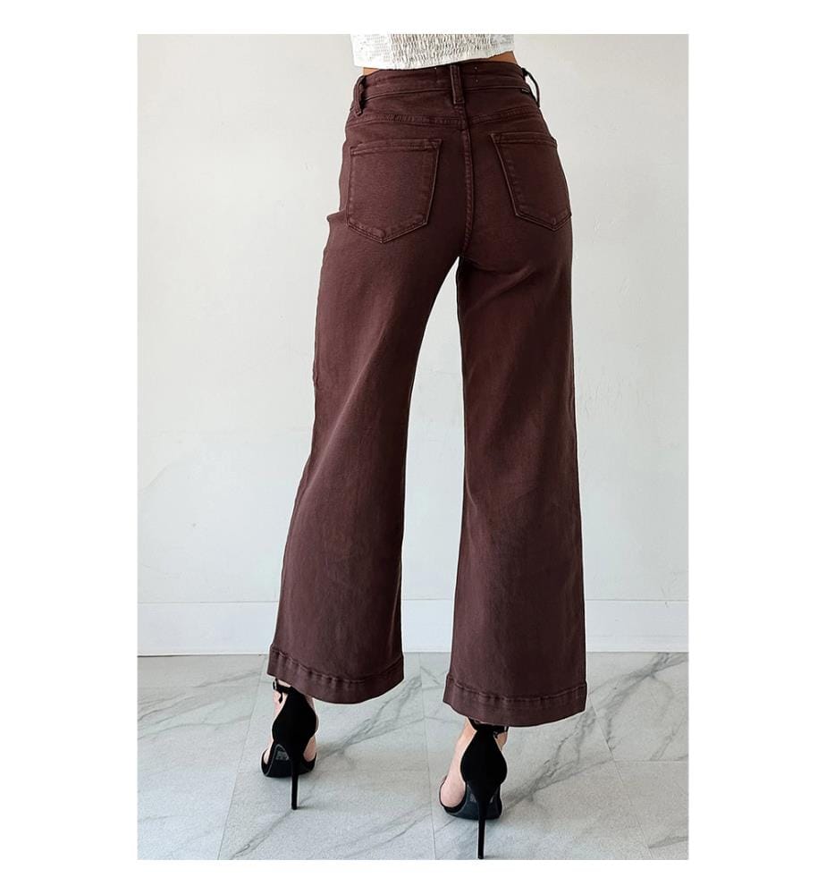 Jeans cropped a gamba larga con cuciture centrali - Legno di sandalo rosso