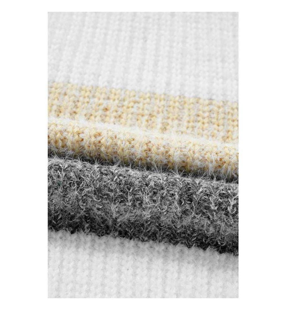 Robe Pull Grise À Rayures Color Block, Manches Bulles, Épaules Tombantes - Gray-Stripe