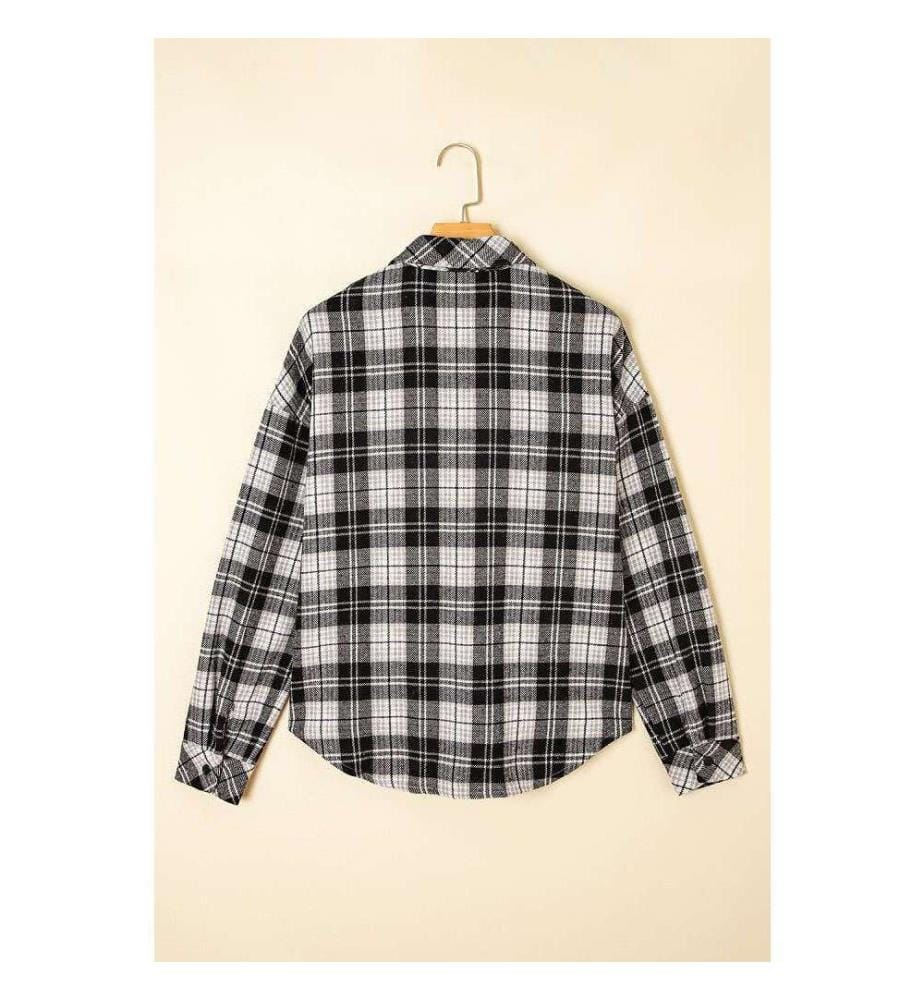 Schwarzes Kariertes Button-Down-Hemd Mit Brusttaschen - Black