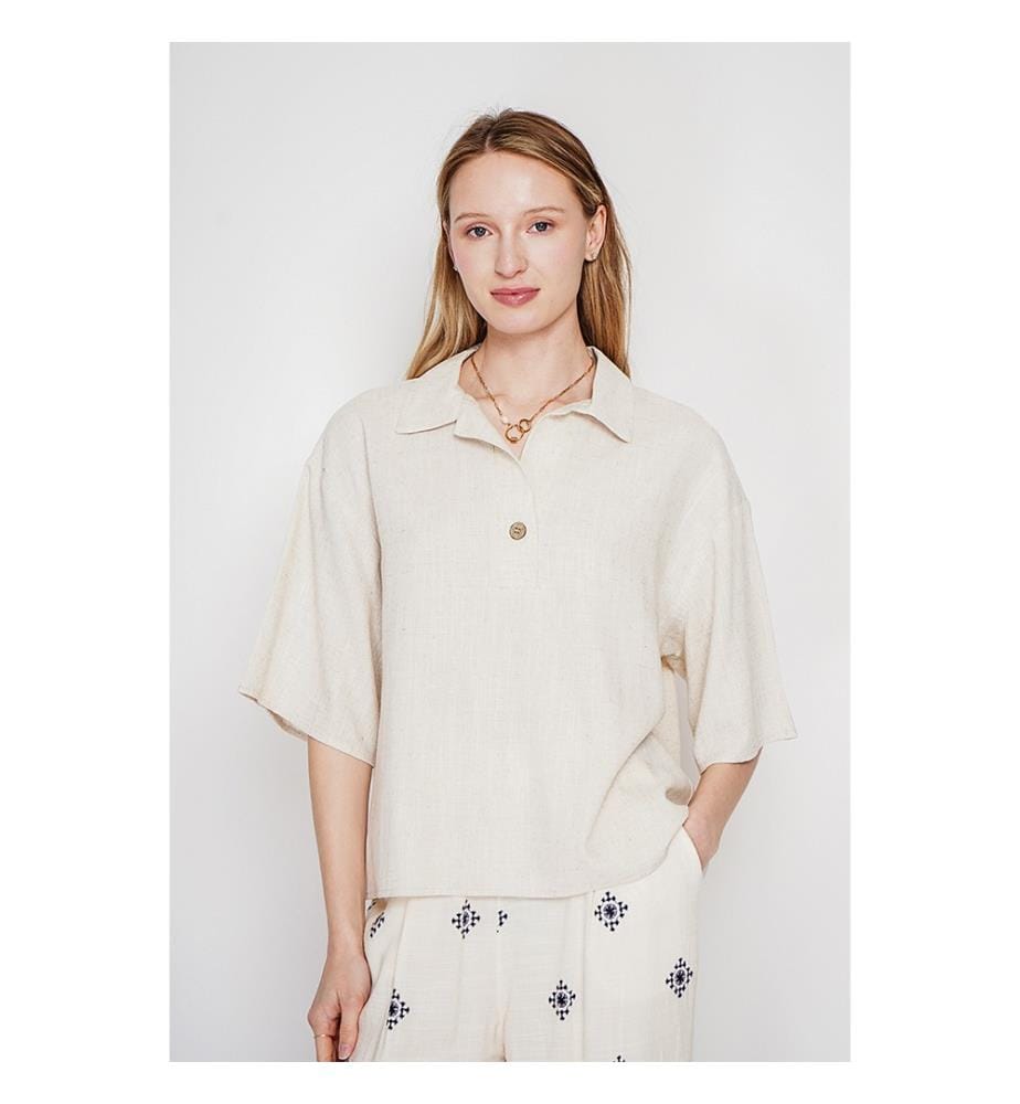 Camicetta con collo a camicia - Lino