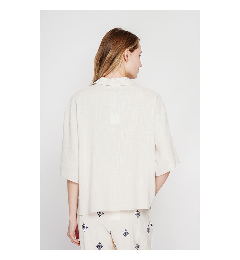 Camicetta con collo a camicia - Lino