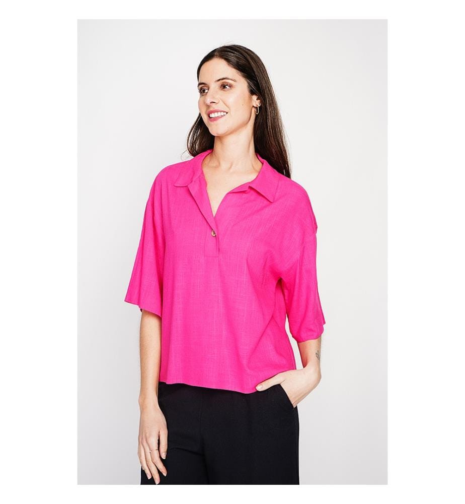 Bluse mit Hemdkragen - Fuchsia