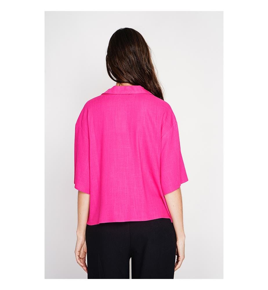 Bluse mit Hemdkragen - Fuchsia