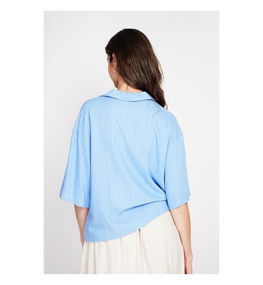 Bluse mit Hemdkragen - Azurblau
