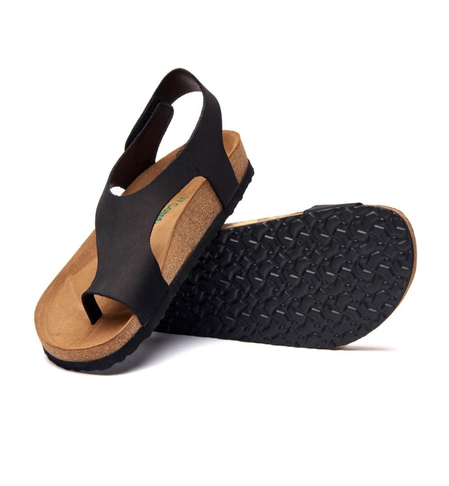 Ledersandalen mit anatomisch geformtem Korkfussbett - Schwarz