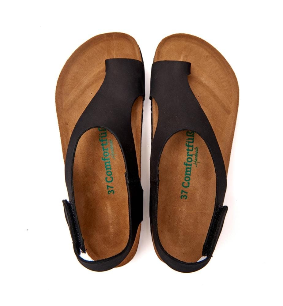 Ledersandalen mit anatomisch geformtem Korkfussbett - Schwarz