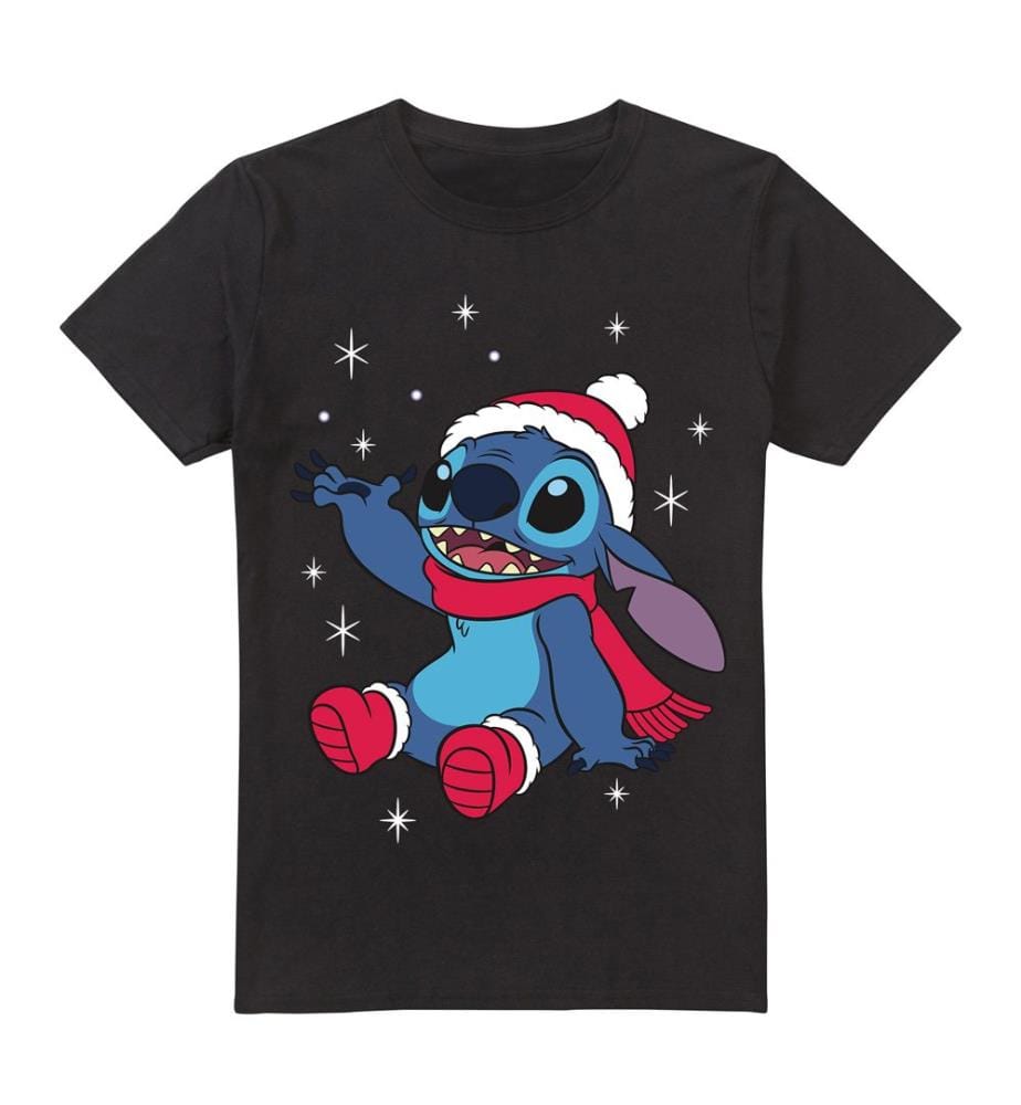 Lilo And Stitch/Christmas Snowflakes T-Shirt - Schwarz