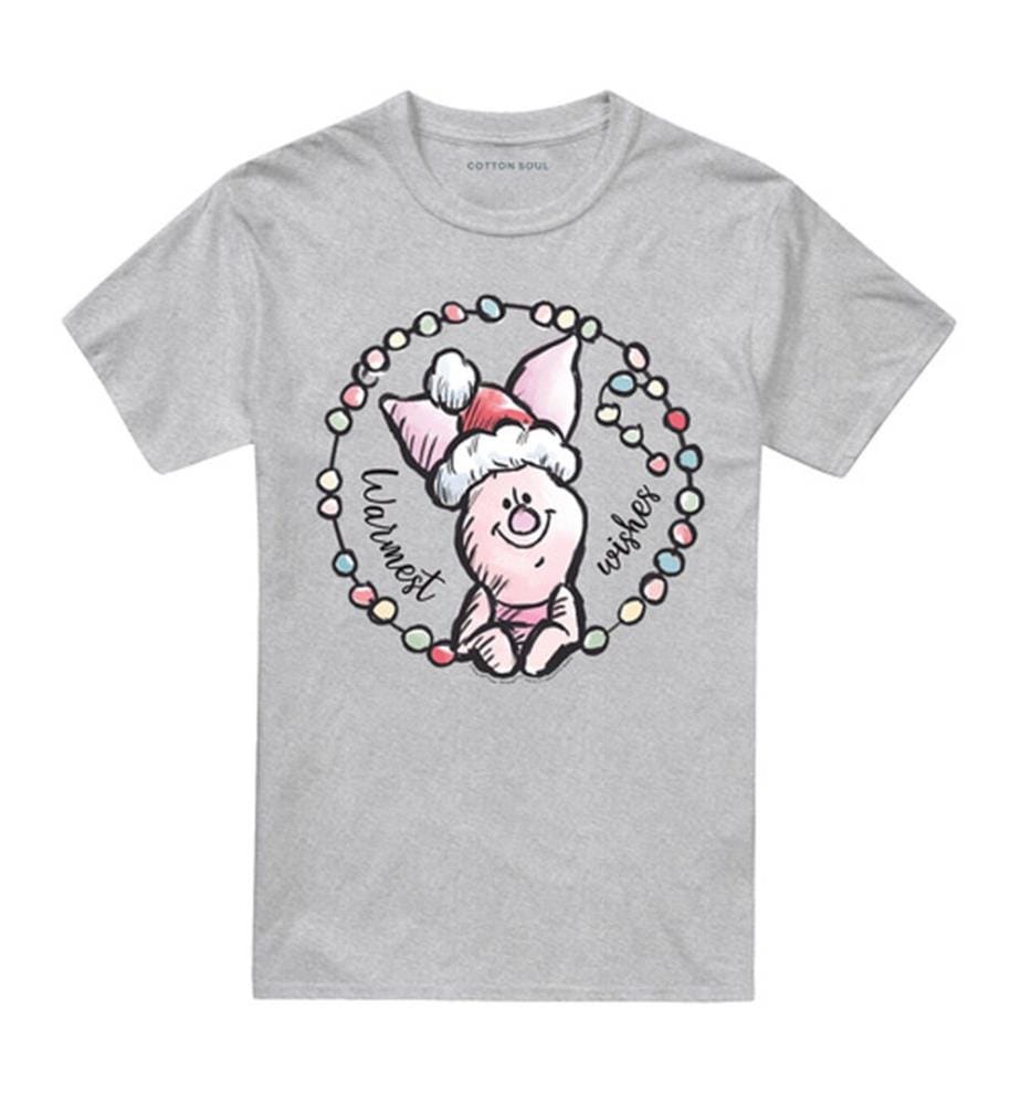 T-Shirt Winnie The Pooh Warmest Christmas Wishes From Piglet - Gris