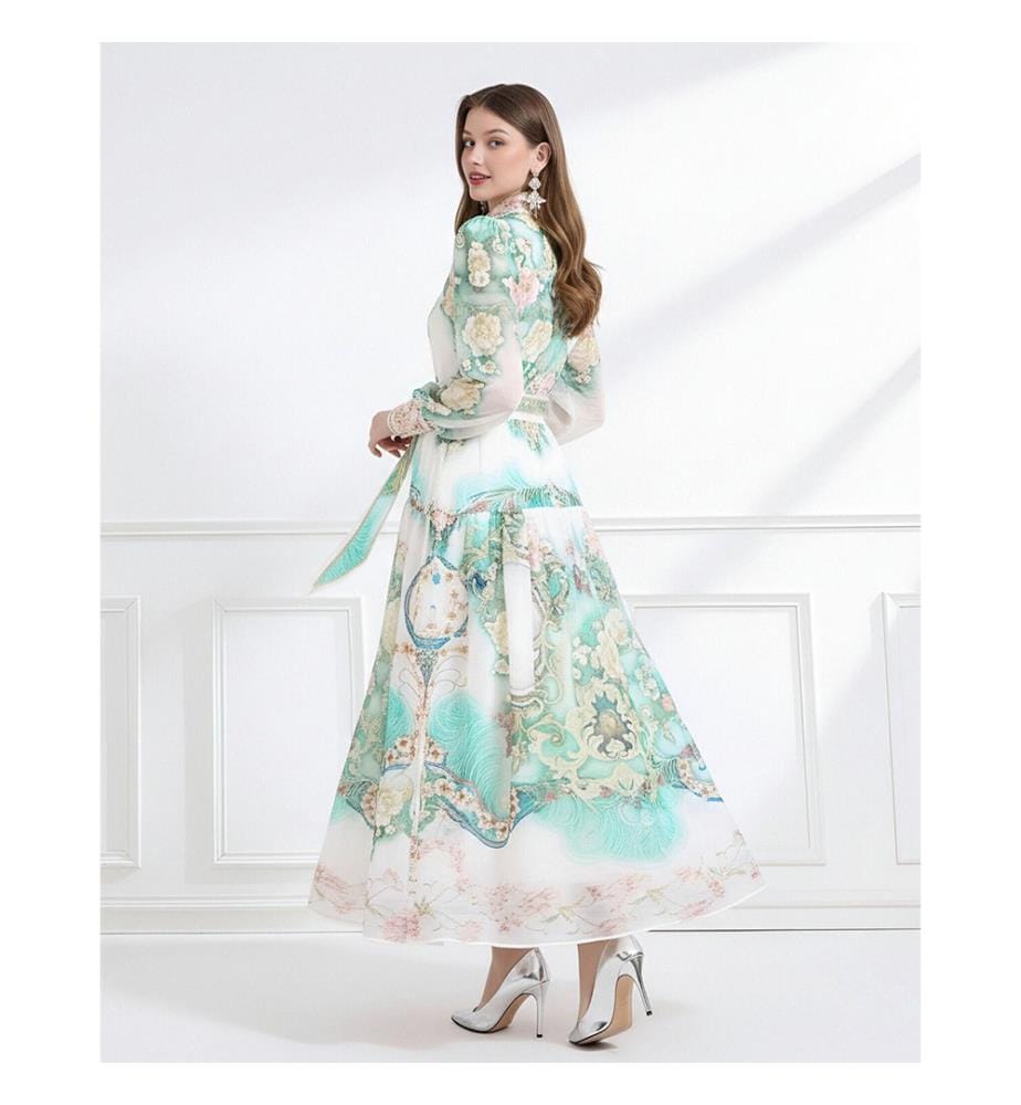 Enchanted Garden Bedrucktes Chiffon-Maxikleid - Grün