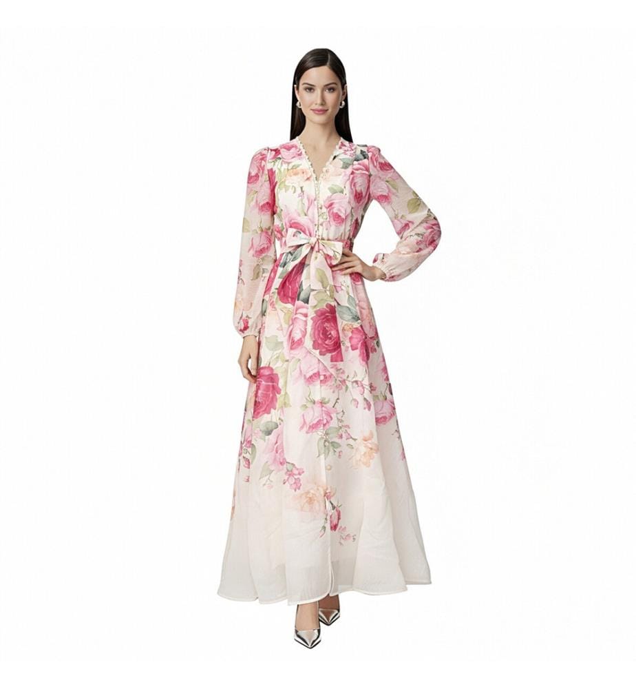 Langes Wickelkleid mit Blumenmuster – Floral