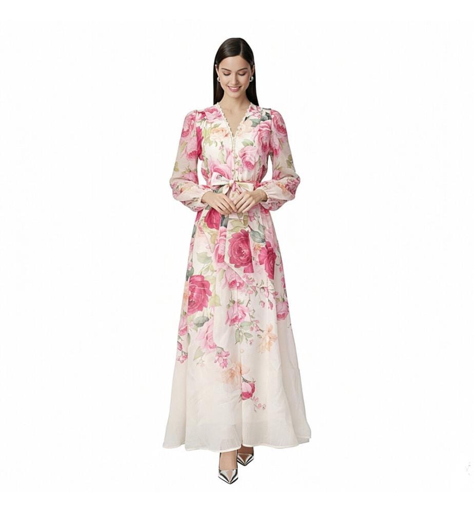 Langes Wickelkleid mit Blumenmuster – Floral