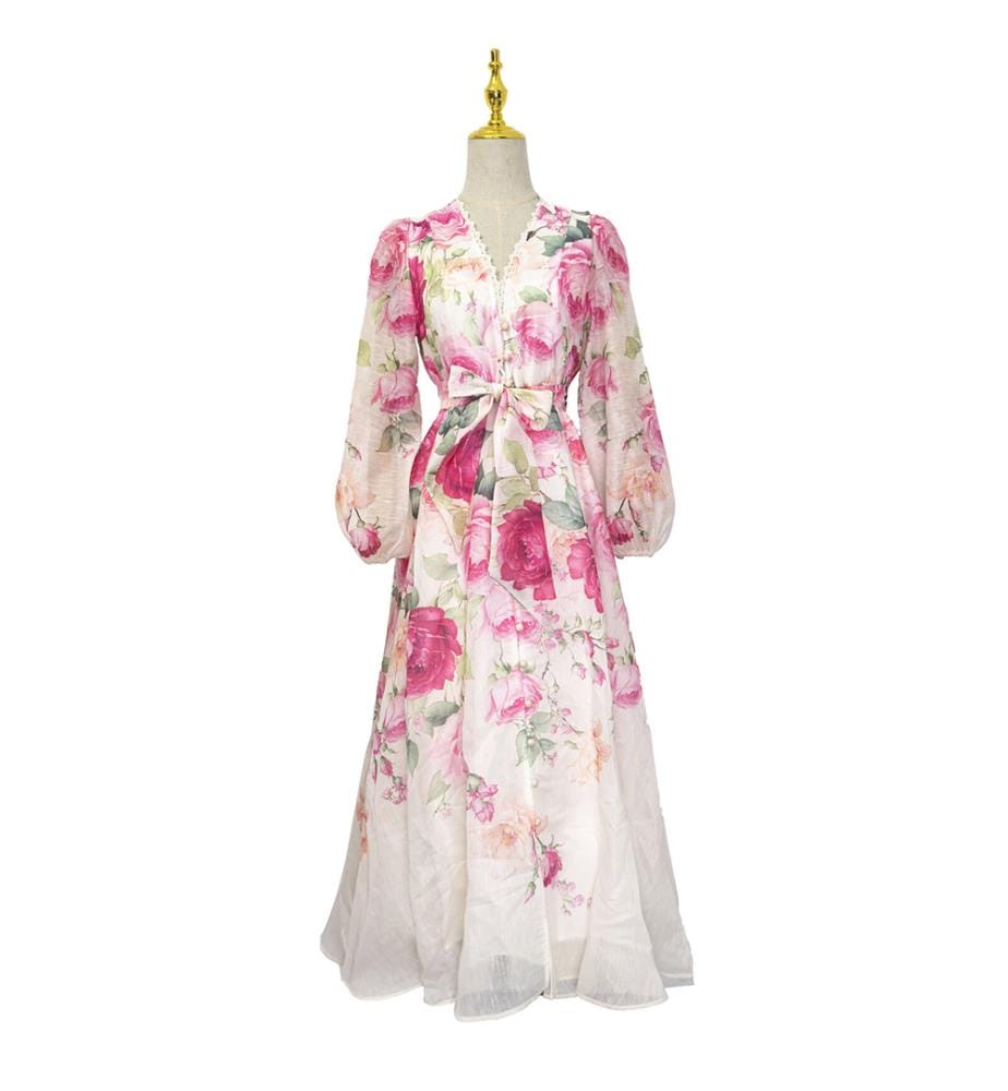 Langes Wickelkleid mit Blumenmuster – Floral