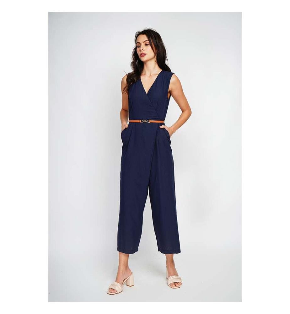 Salopette a trapezio incrociato con tasche laterali - Blu Navy