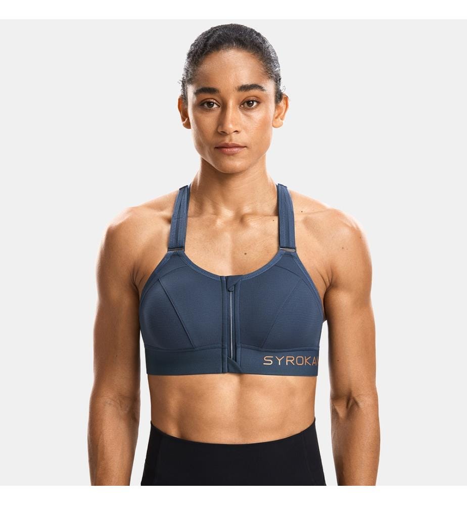 Grosser gepolsterter Sport-BH mit Reissverschluss - Navy