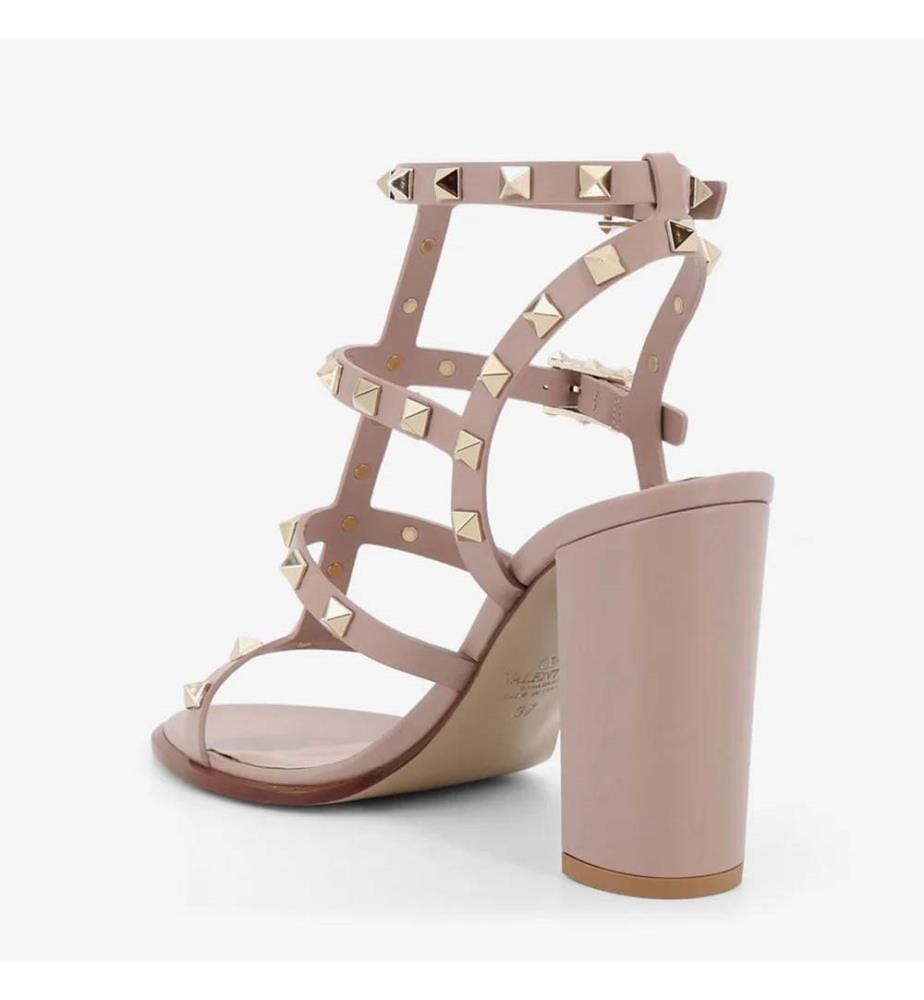 Rockstud-Sandalen aus Leder – Rosa