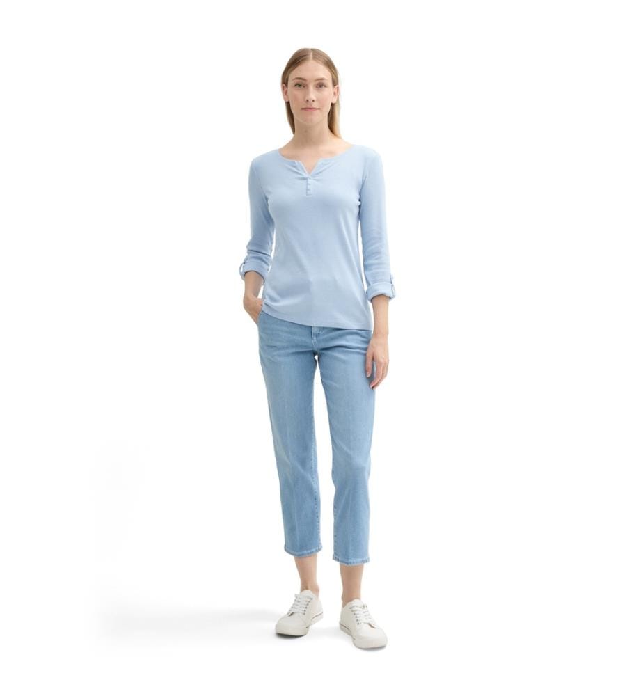 T-Shirt - Helles Fjordblau Weiss gestreift