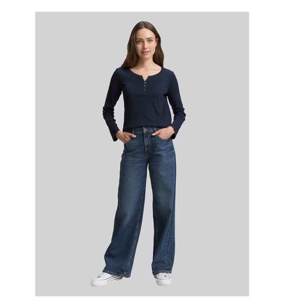Henley-T-Shirt mit Streifen – Schwarz