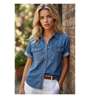 Chemise en Jean Manches Courtes - Bleu