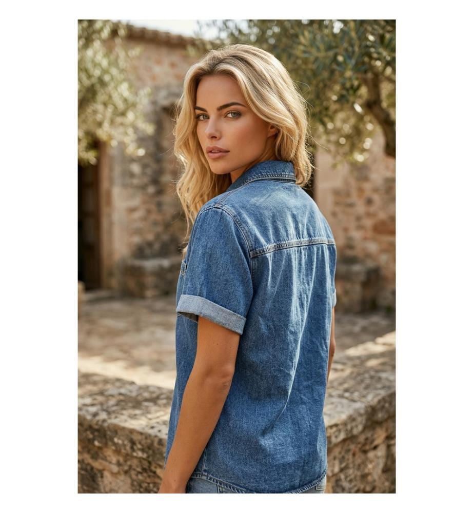 Chemise en Jean Manches Courtes - Bleu