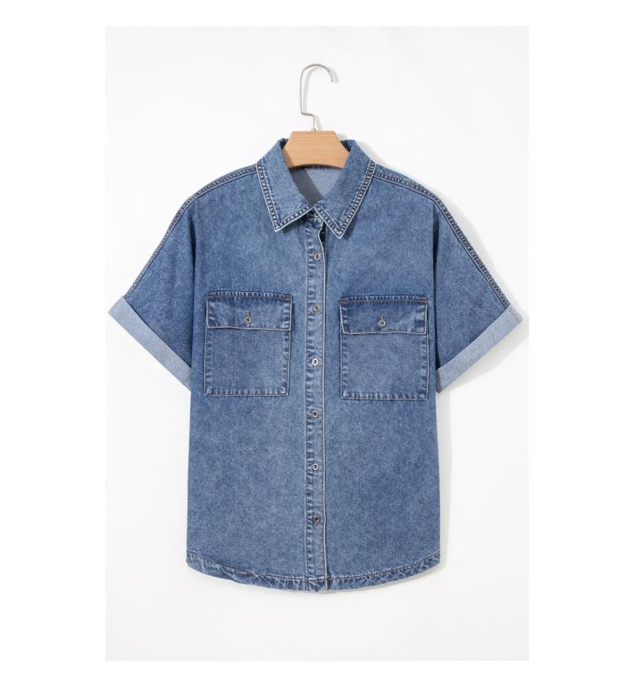 Chemise en Jean Manches Courtes - Bleu