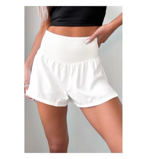 Sportshorts mit hoher Taille weiss uni gerippt und Patchwork