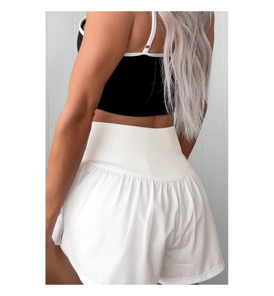 Sportshorts mit hoher Taille weiss uni gerippt und Patchwork