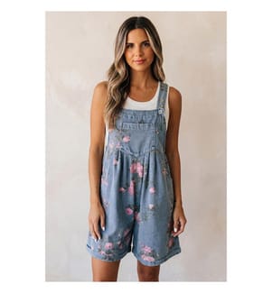 Latzhose aus Jeans mit Blumenprint - Myosotis