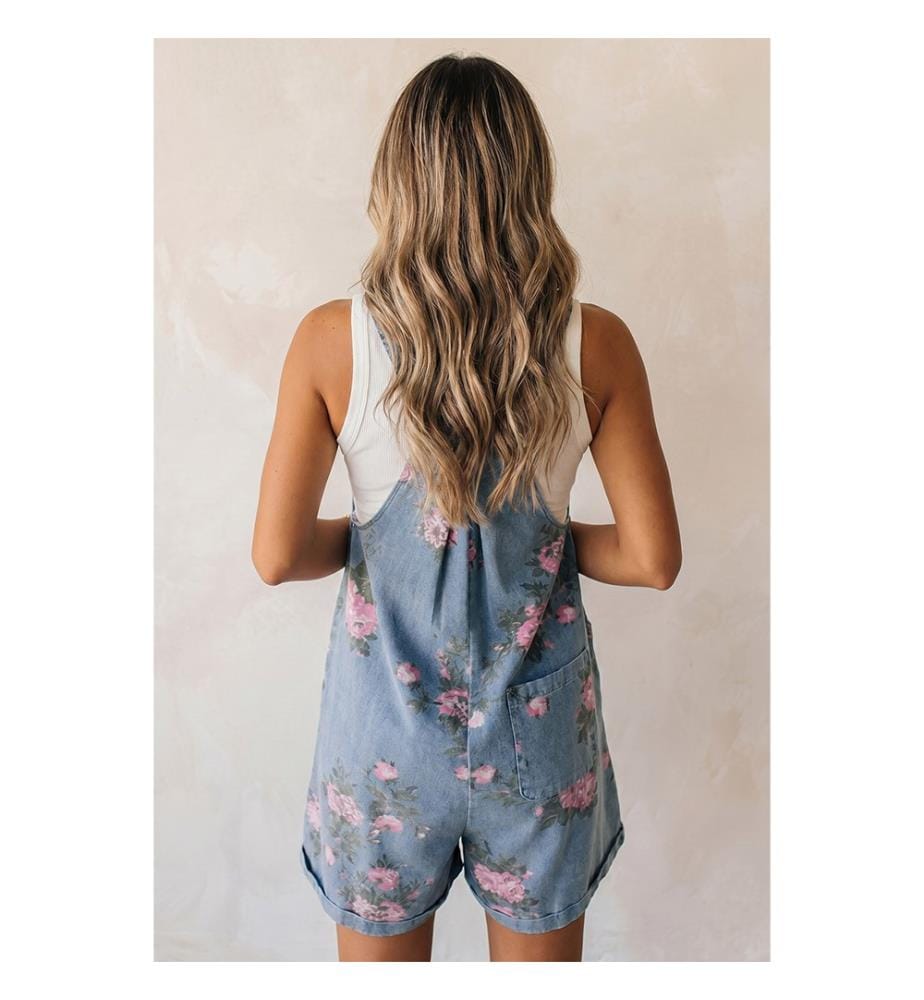 Latzhose aus Jeans mit Blumenprint - Myosotis