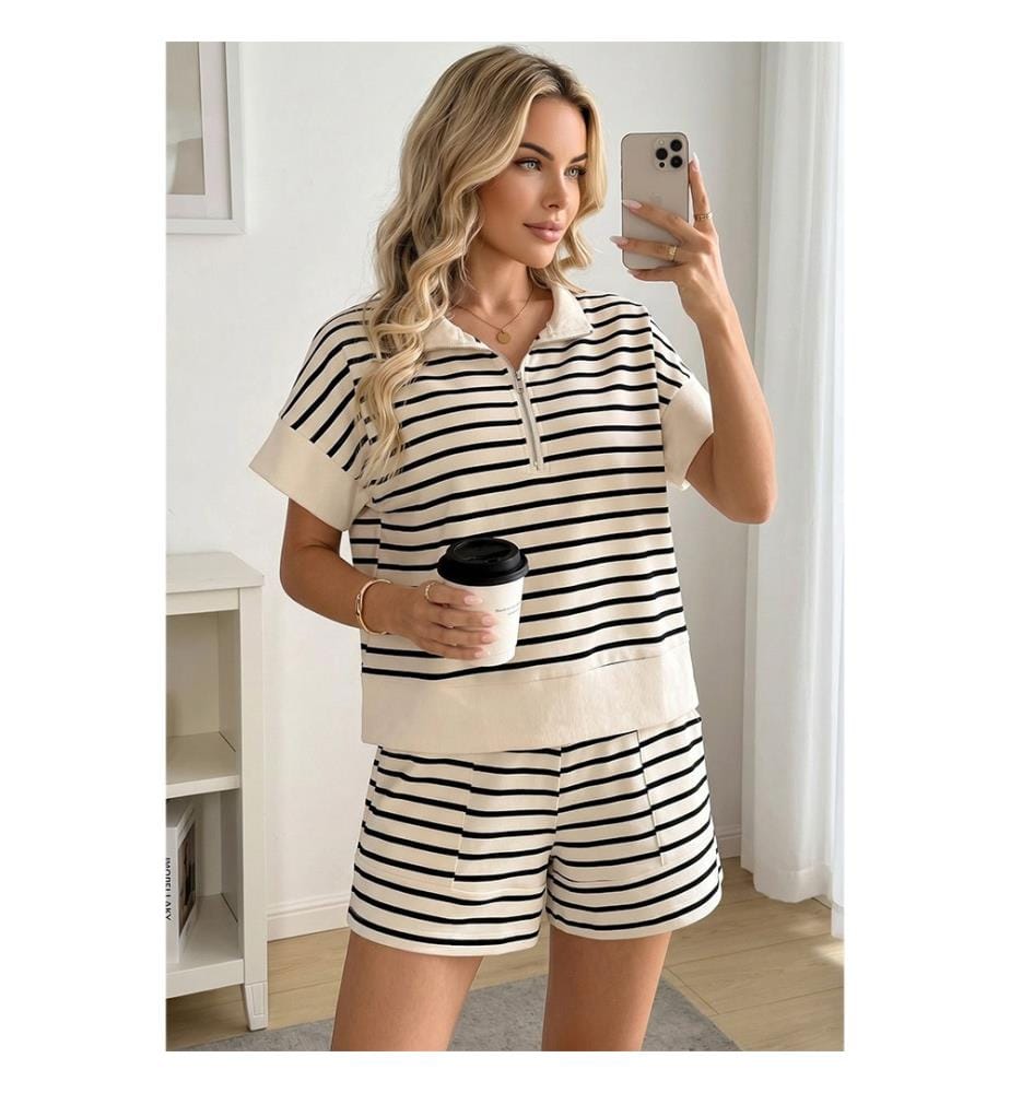 Ensemble Polo Côtelé et Short - Rayure Noir