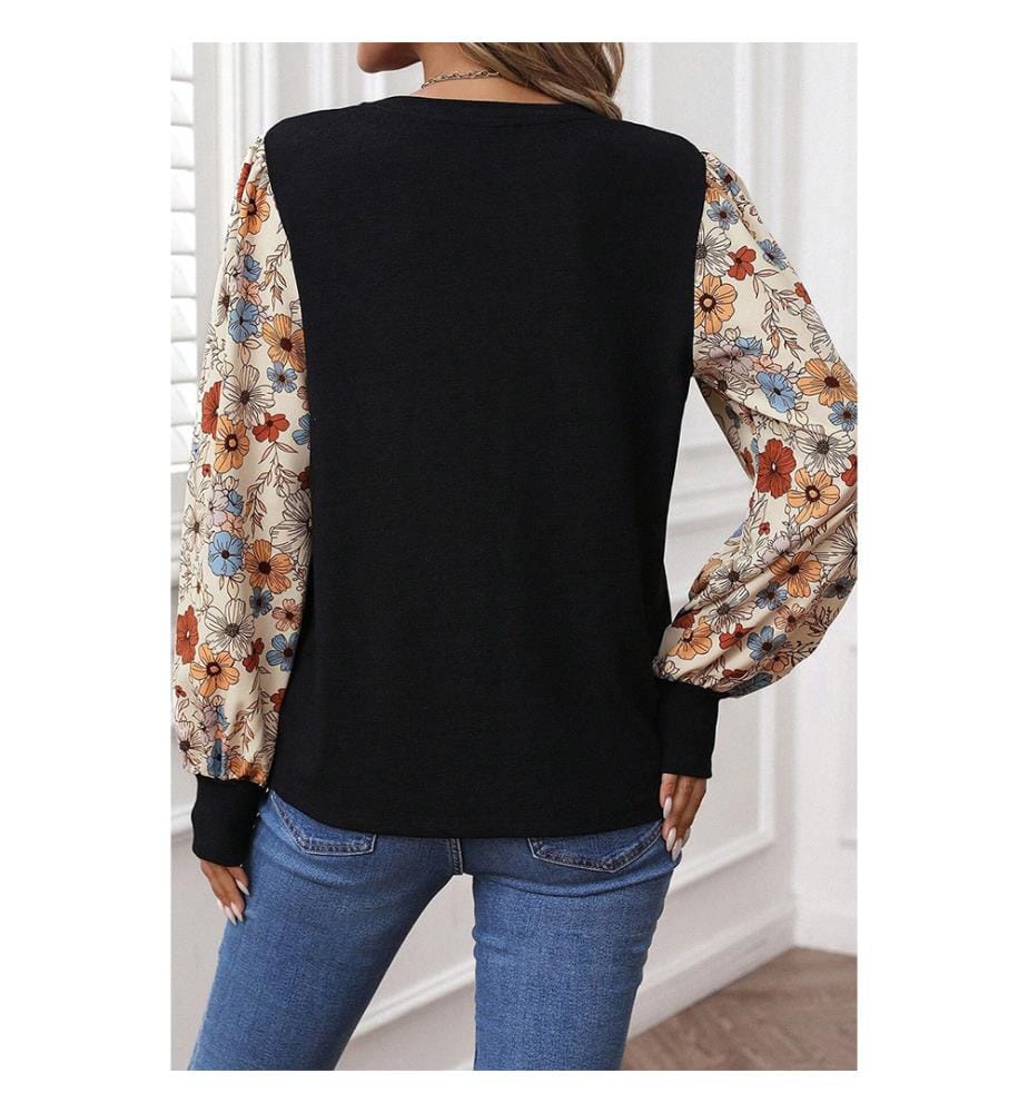 Haut patchwork à manches bouffantes et fleurs d'abricot