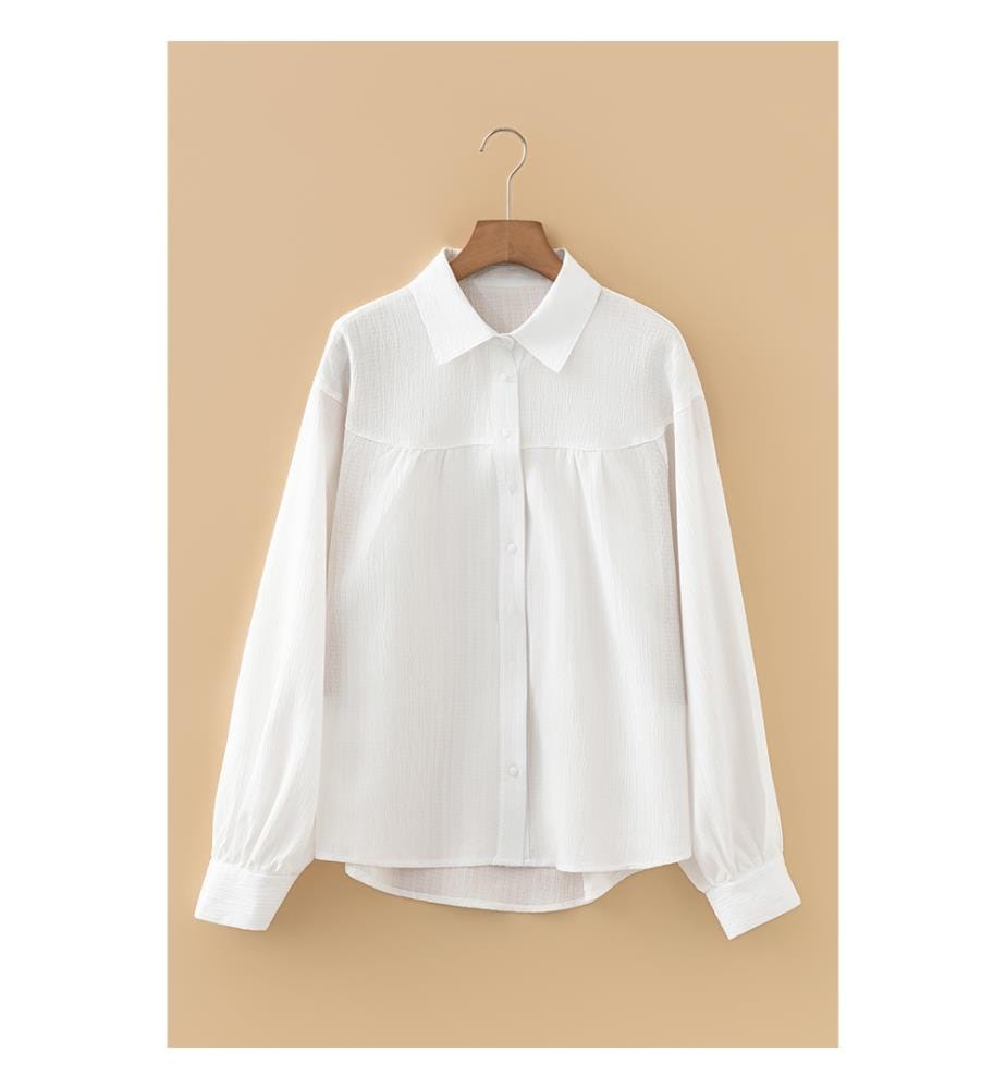 Chemise ample à manches lanternes et texture froissée blanche