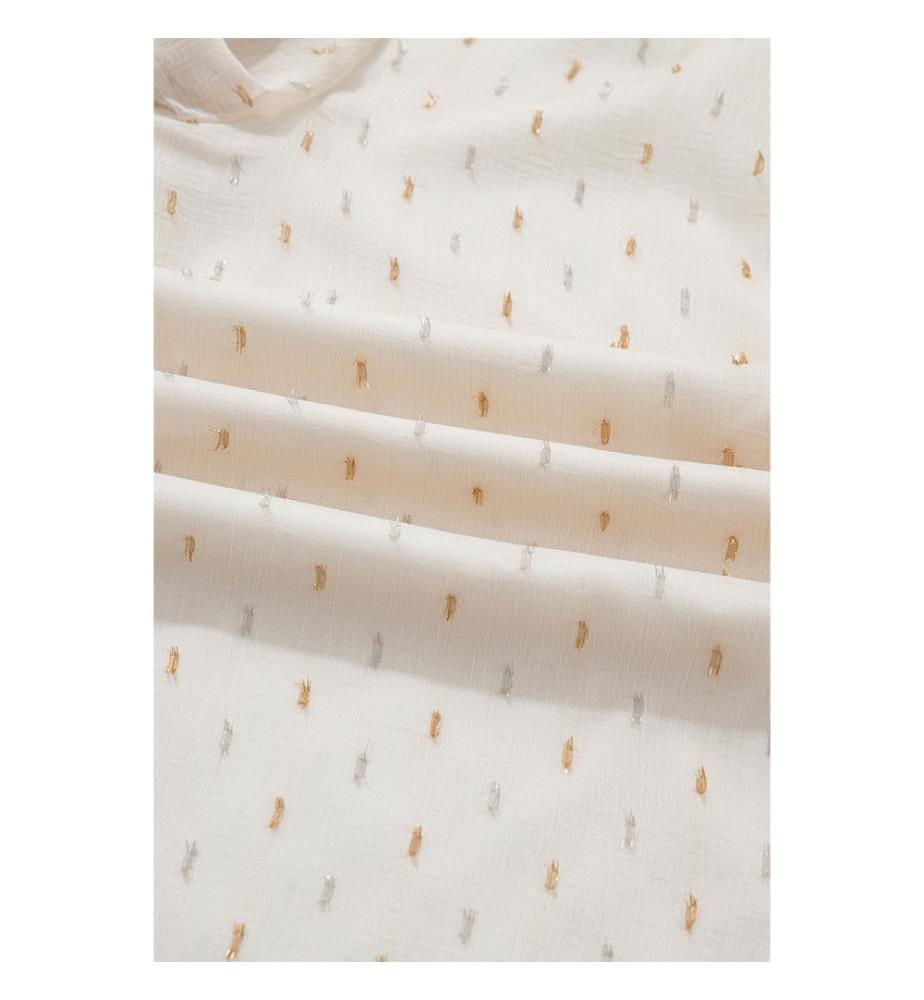 Camicia a maniche corte in jacquard metallizzato beige