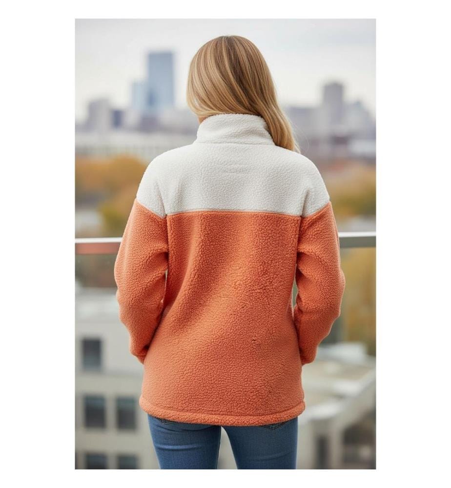 Sherpa Sweatshirt mit halbem Reissverschluss und Stehkragen - Orange