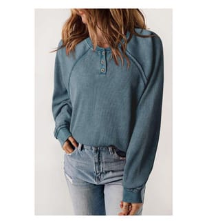 Henley-Sweatshirt mit Raglanärmeln aus grünem Waffelstrick