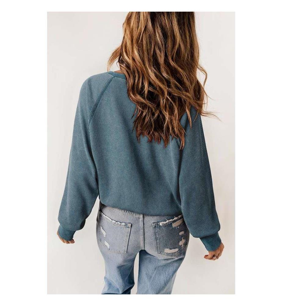 Sweat Henley à manches raglan en tricot gaufré vert