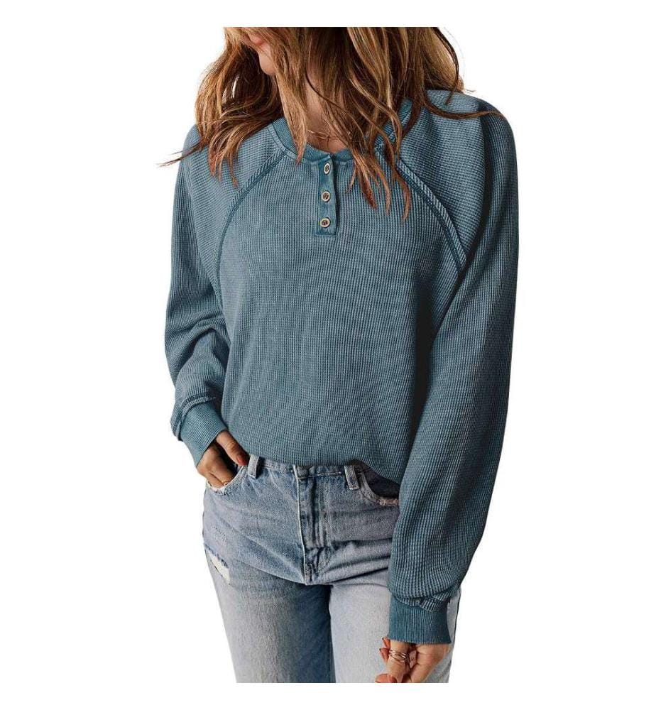 Sweat Henley à manches raglan en tricot gaufré vert