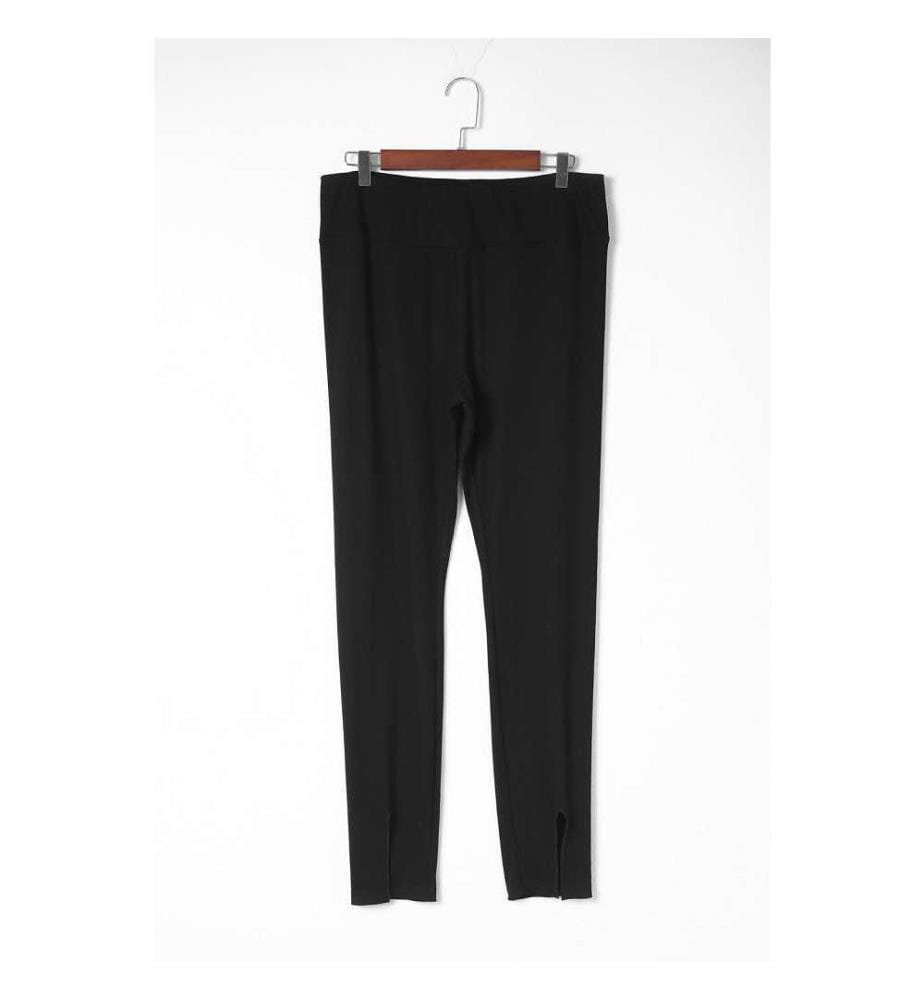 Legging noir fendu taille haute en maille côtelée