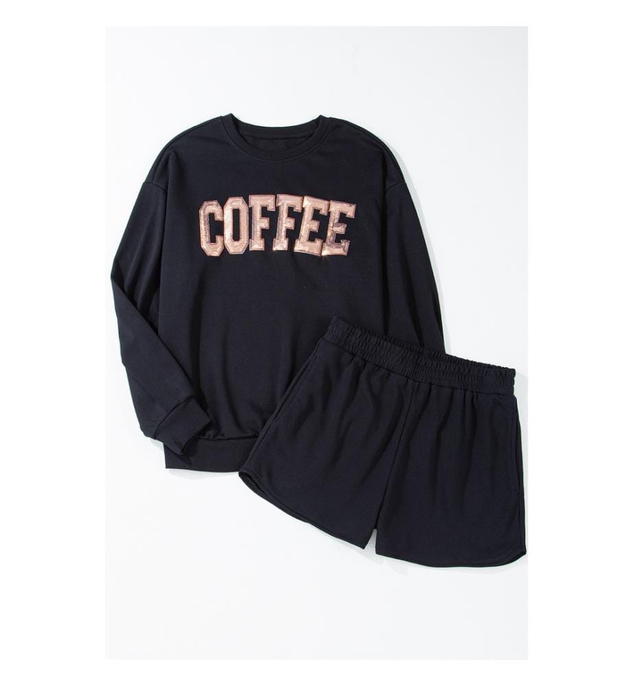 Ensemble sweat-shirt ample et short noir à paillettes COFFEE - Noir