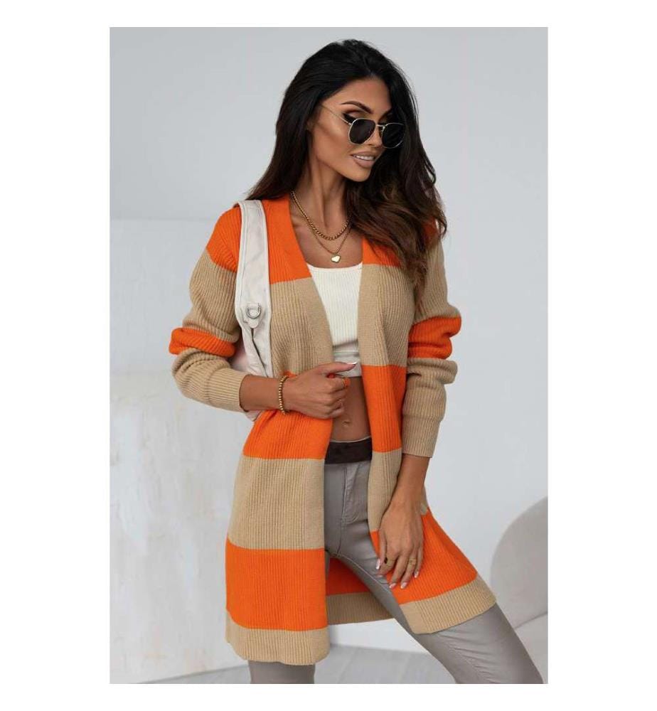 Cardigan arancione in maglia a coste