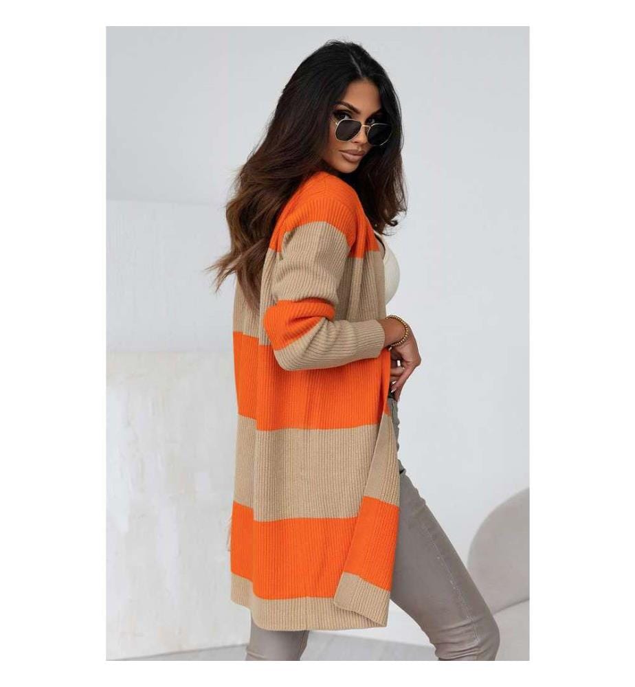 Cardigan arancione in maglia a coste