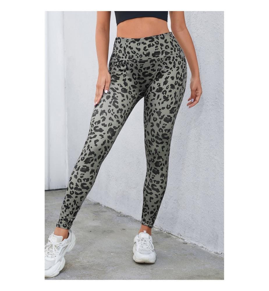 Klassische Active Leggings mit Leopardenmuster - Grau